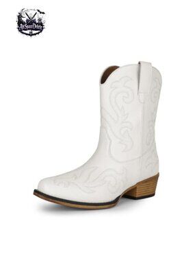 Women's Western Ankle Boots Faux Leather Embroidered Cowboy Booties